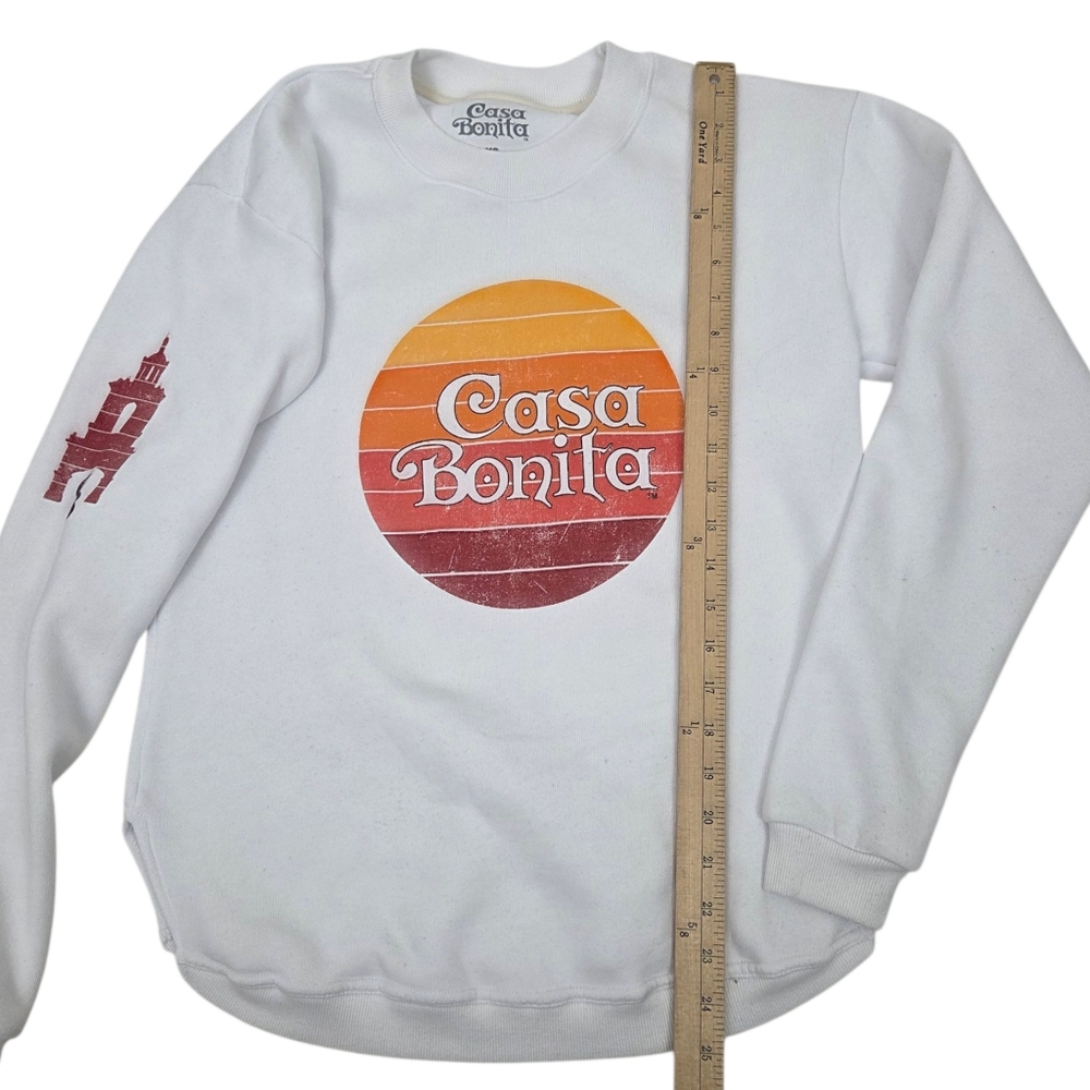 Casa Bonita Pullover Sweatshirt Womens XS White Yellow Red Crew Neck - Picture 4 of 11
